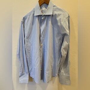 **Burma Bibas Men’s Button-Up Shirt – Blue & White Stripes – Size 16.5/34/35**